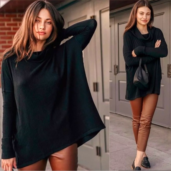 Free People Sweaters - NWT Free People Juicy Long Sleeve Top Cowl Neck Thermal Oversized Open Back blac